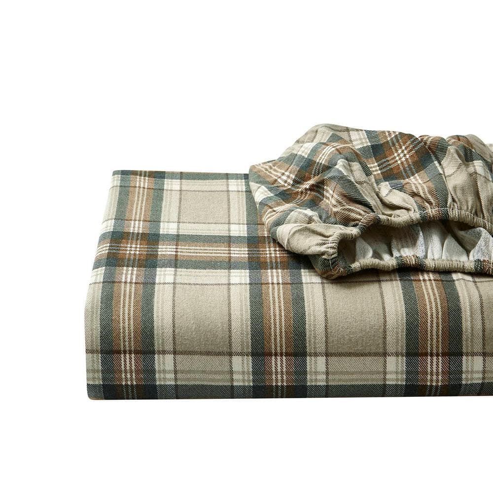 Edgewood Gray Plaid Cotton Flannel Queen Sheet Set