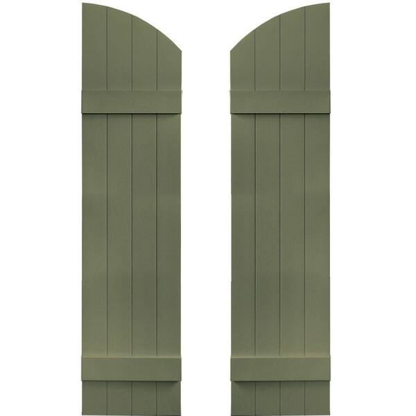 Builders Edge 14 in. x 53 in. Board-N-Batten Shutters Pair, 4 Boards Joined with Arch Top #282 Colonial Green