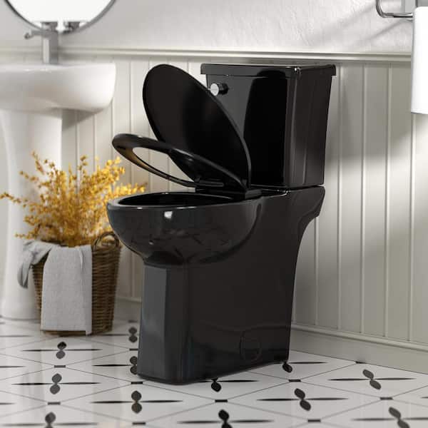 21.77 in Disabled Height Toilet 2-Piece 1.28 GPF Single Flush Elongated Skirt Toilet in Black, with Soft Close Seat