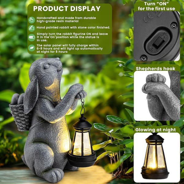 Solar Garden Outdoor Statues Rabbit with Solar Lantern, Outdoor