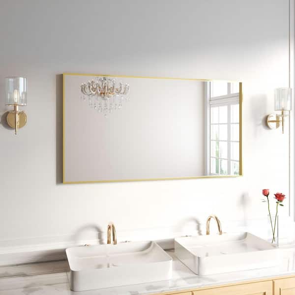 55 in. W x 30 in. H Gold Aluminum Rectangular Framed Wall Bathroom Vanity Wall Mount Mirror