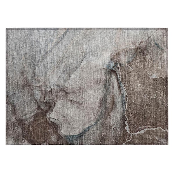 Taupe 2 ft. x 3 ft. Woven Abstract Polyester Rectangle Indoor/Outdoor Area Rug
