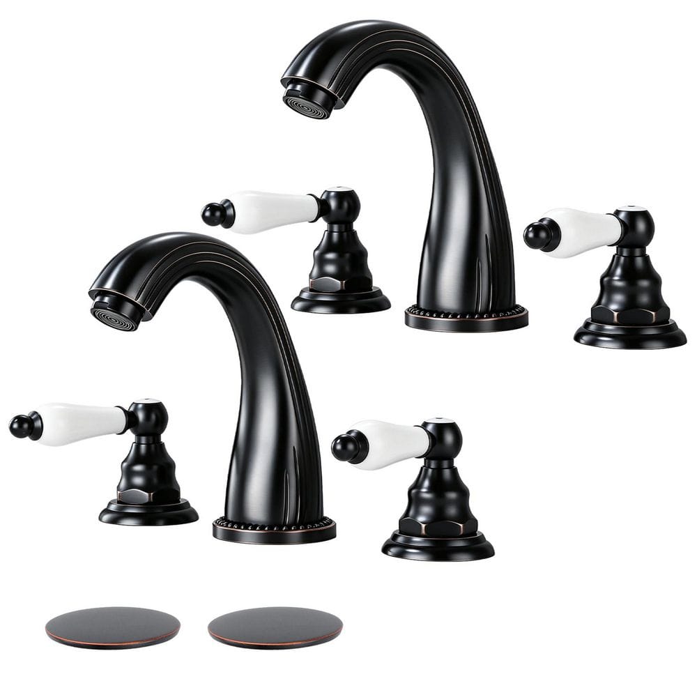 2 Handles 8 in. Widespread Bathroom Faucet 3-Hole Bathroom Sink Faucet With Pop-up Drain in Oil Rubbed Bronze(2-Pack) price history on PriceWatchPro