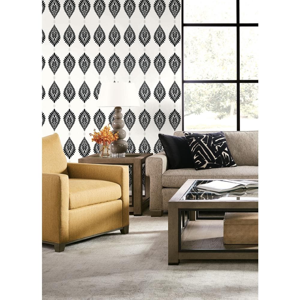 Ebony and Eggshell Palm Frond Vinyl Wallpaper