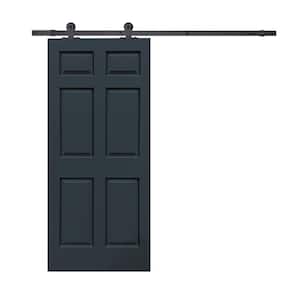 36 in. x 80 in. Charcoal Gray Painted Composite MDF 6-Panel Interior Sliding Barn Door with Hardware Kit