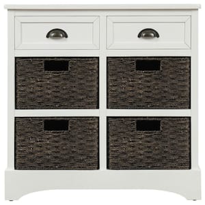 White 28 in. H Accent Cabinet Storage Cabinet with 2 Drawers and Four Classic Rattan Basket