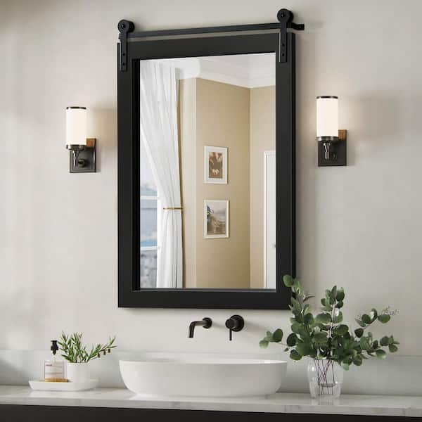 22 in. W x 30 in. H Black Rectangle Wood Framed Accent Wall Mirror