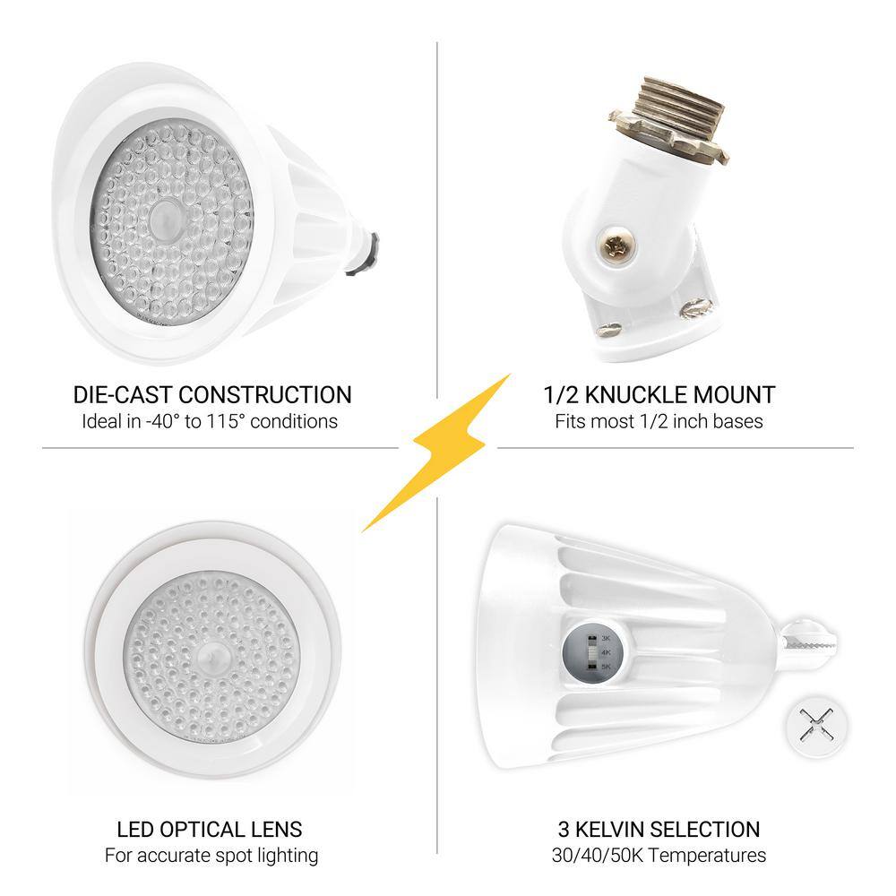 White Adjustable LED Bullet Flood Light with Knuckle Mount