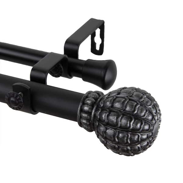 Rod Desyne 120 in. - 170 in. 1 in. Pod Double Curtain Rod Set in Black