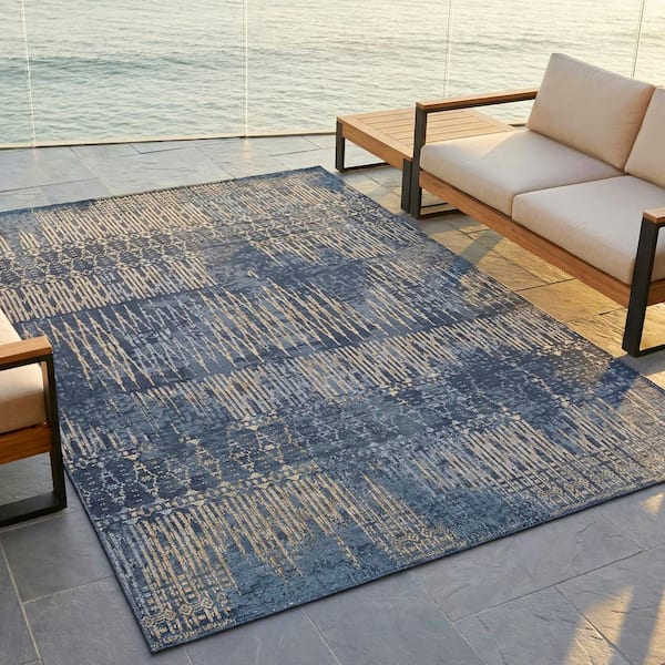 Dolce Blue Nile Indigo 5 ft. x 8 ft. Abstract Indoor/Outdoor Patio Area Rug