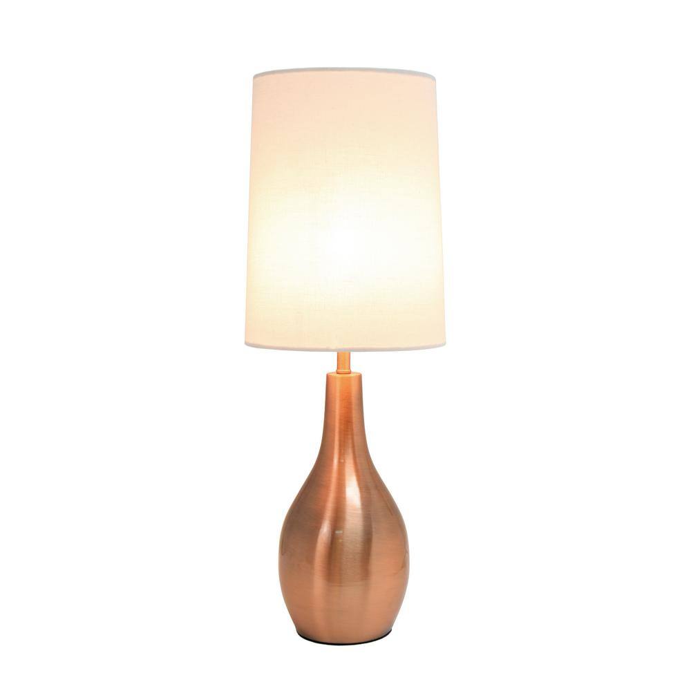 Rose Gold Teardrop Table Lamp with White Fabric Shade