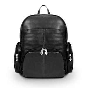 Cumberland 15 in. Black Pebble Grain Calfskin Leather Dual Compartment Laptop Backpack