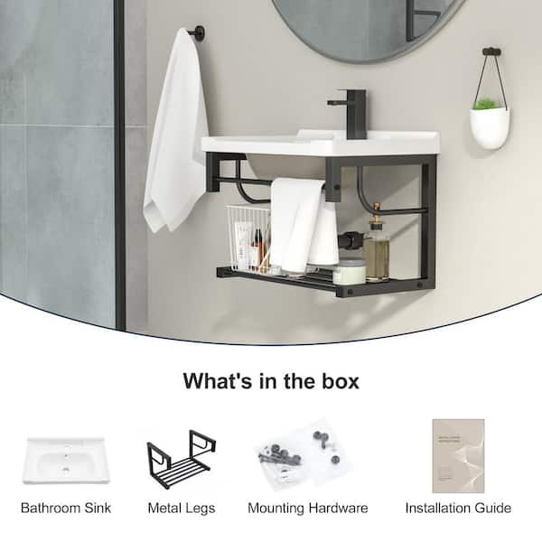 23 in. Ceramic Rectangular Wall-Mounted Bathroom Vessel Sink with Single Faucet Hole and Overflow Hole in White