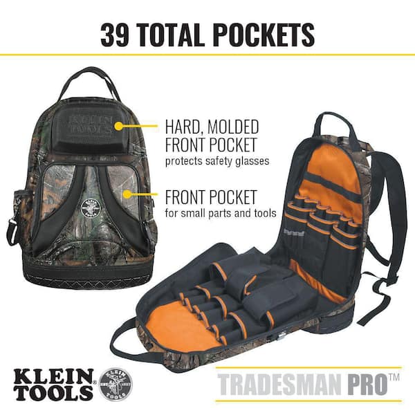 Klein Tools Tradesman Pro Tool Bag Backpack, 39 Pockets, Camo, 14-Inch  55421BP14CAMO - The Home Depot
