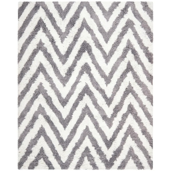 SAFAVIEH Chevron Shag Ivory/Gray 9 ft. x 12 ft. Area Rug