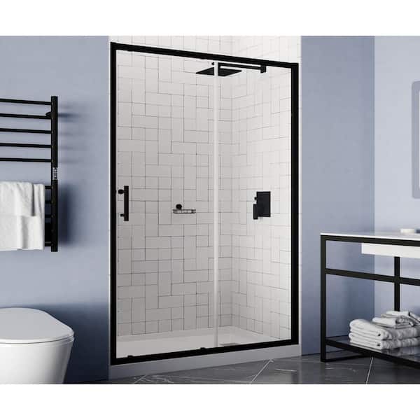 ANZZI Etzio Series 60 in. x 72 in. H Sliding Framed Shower Door in Matte Black with Tsunami Guard Tempered Clear Glass
