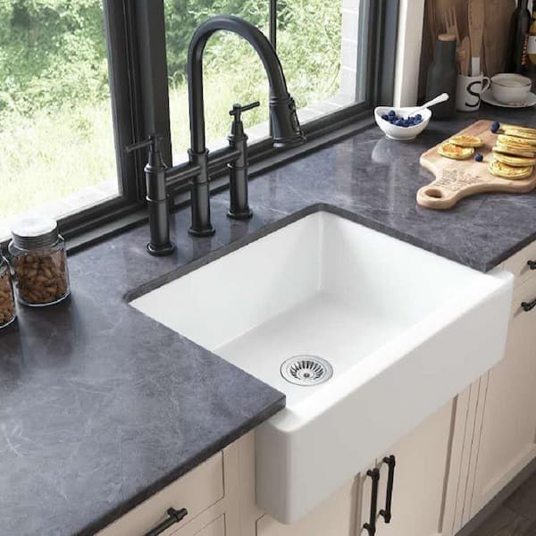 tunuo White Ceramics 24 in. Single Bowl Farmhouse Apron Kitchen Sink