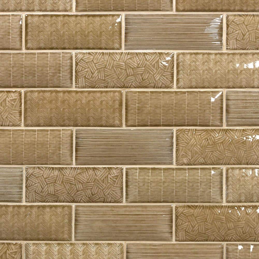 Dallas Pillowed Brown 3 in. x 0.31 in. Polished Crackled Ceramic Subway Wall Tile Sample price history on PriceWatchPro