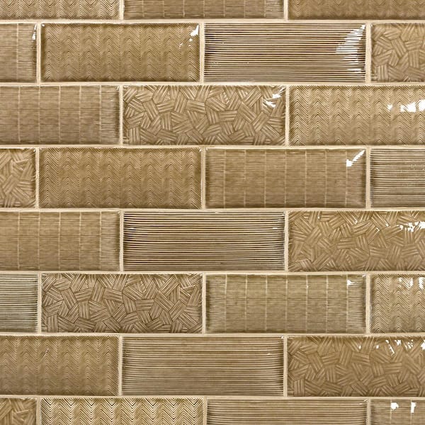 Ivy Hill Tile Dallas Pillowed Brown 3 in. x 0.31 in. Polished Crackled Ceramic Subway Wall Tile Sample
