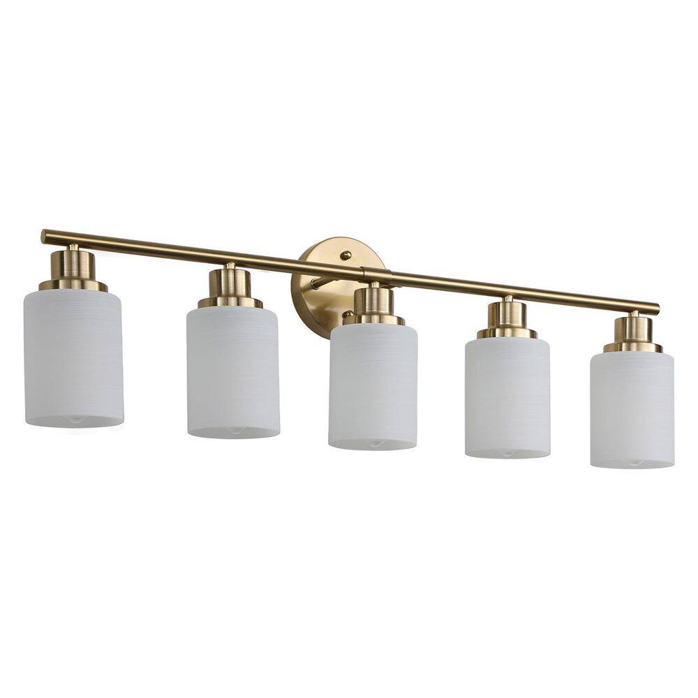 24 in. 5-Light Brushed Gold Vanity Light with Frosted Glass and Iron Bedroom Bathroom Light (Bulb Not Included) price history on PriceWatchPro