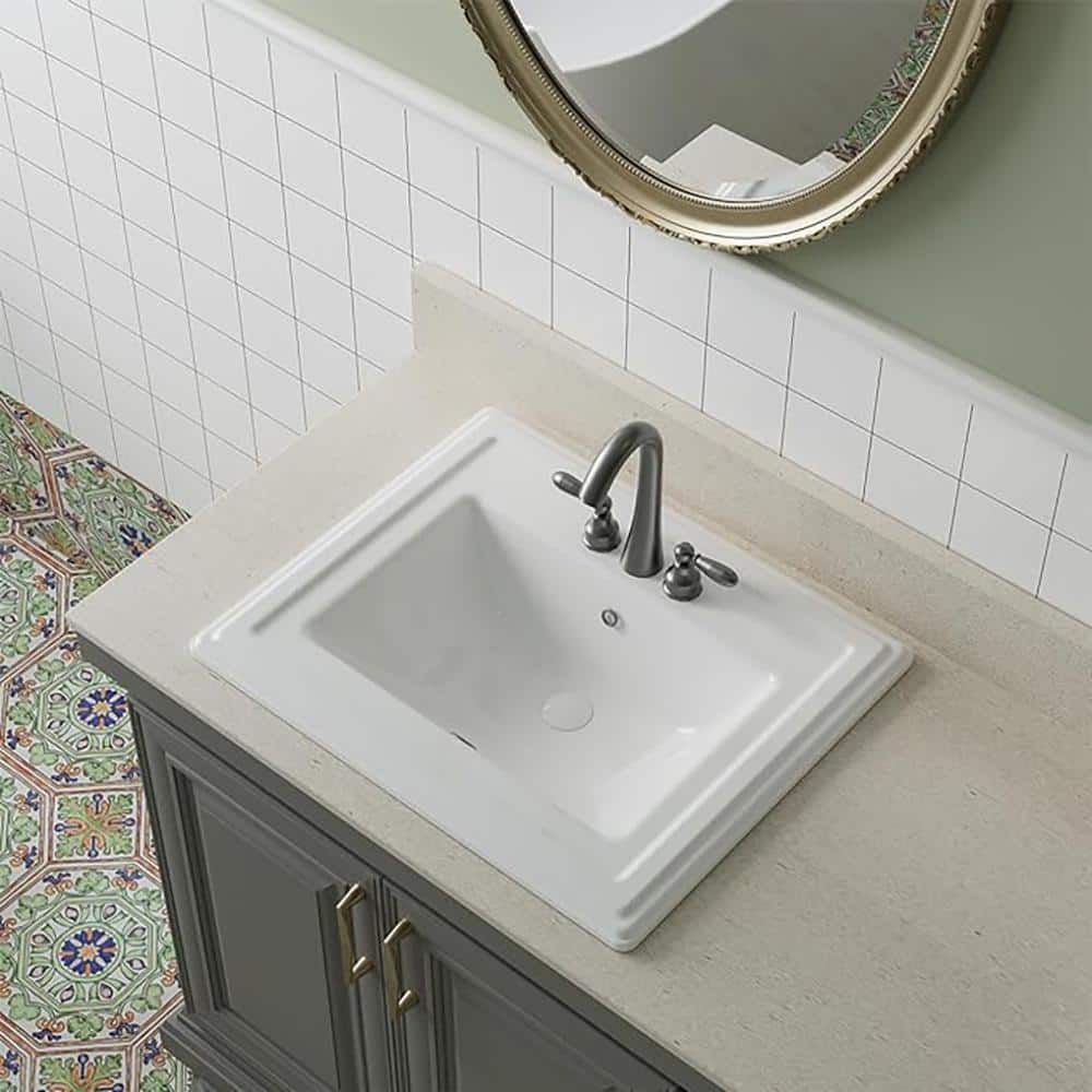 Dekorman 17.6'' White Ceramic Rectangular Bathroom Sink with Overflow