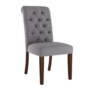 Brown Grey Linen Button Tufted Dining Chair (Set of 2)