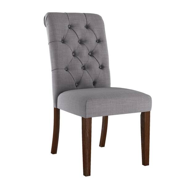 HomeSullivan Brown Grey Linen Button Tufted Dining Chair (Set of 2