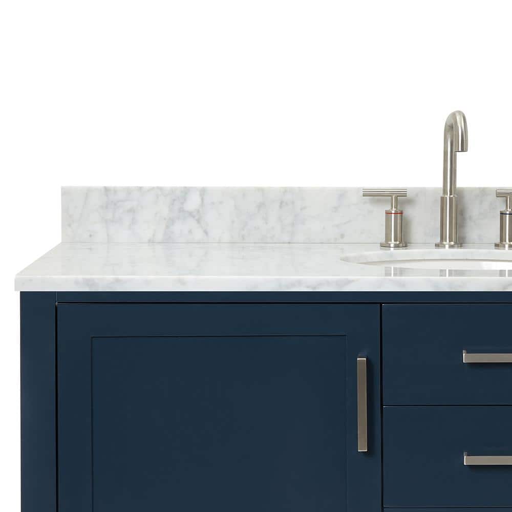 Midnight Blue Single Vanity with White Marble Top, 55"
