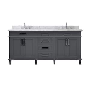 Sonoma 72 in. Double Sink Freestanding Dark Charcoal Bath Vanity with Carrara Marble Top (Assembled)