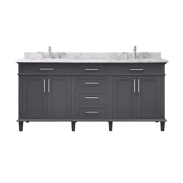 Sonoma 72 in. Double Sink Dark Charcoal Bath Vanity with Carrara Marble Top (Assembled)