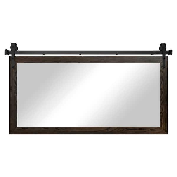 (64 in. W x 33 in. H) Ebony Ozark Hardwood Mirror With Steel Barn Door Rail