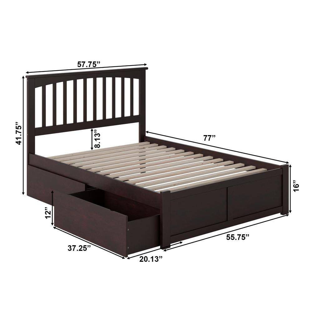 Mission Full Dark Wood Bed with Storage Drawers