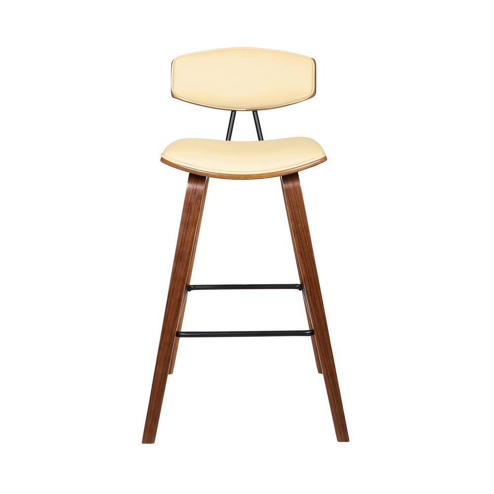 Contemporary Cream Faux Leather & Walnut Wood Bar Stool