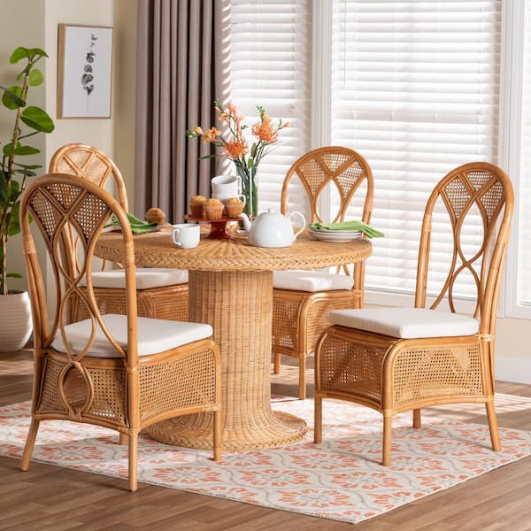 Wallis 5-Piece Light Honey Rattan Top Dining Set Seats 4