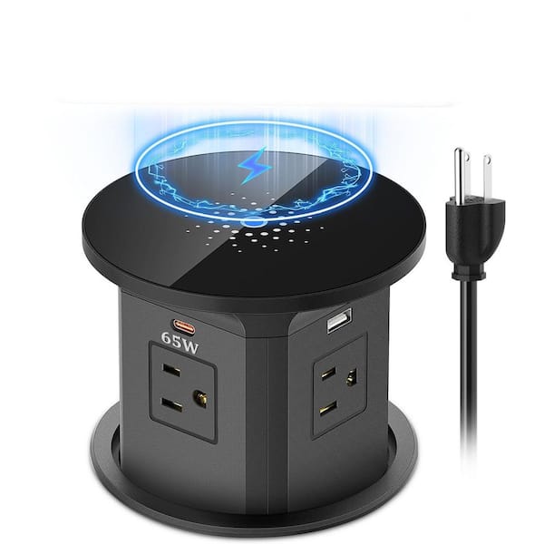 6 ft. 4-Outlet 2 USB-A Ports 2 USB-C Ports Surge Protector with 10-Watt Wireless Charging Pop Up Power Strip Black
