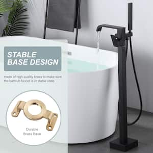 Single Handle Floor Mounted Freestanding Tub Filler with Diverter and Handshower in Matte Black