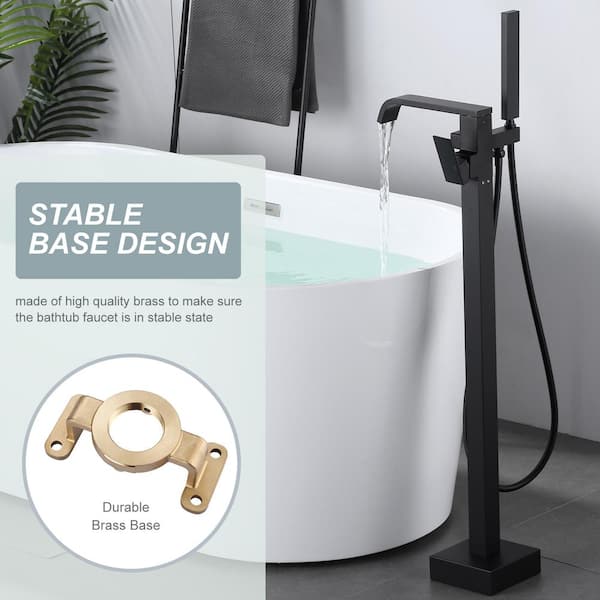 Brass Single-Handle Claw Foot Freestanding Tub Faucet Waterfall Bathtub Filler with Hand Shower in Matte Black