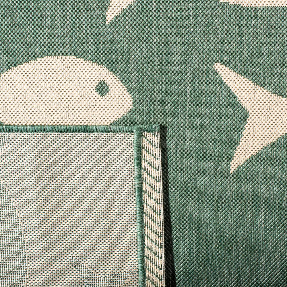 Dark Green and Ivory Fish Pattern Rectangular Synthetic Rug, 9' x 12'