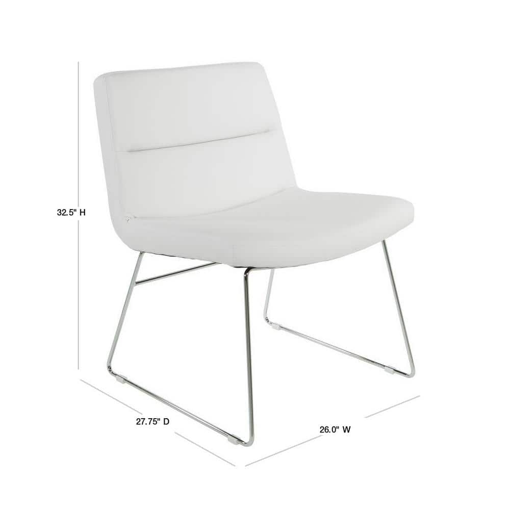 Modern Thompson White Faux Leather Armless Chair with Chrome Base