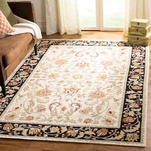 Easy Care Ivory/Black 6 ft. x 9 ft. Border Area Rug