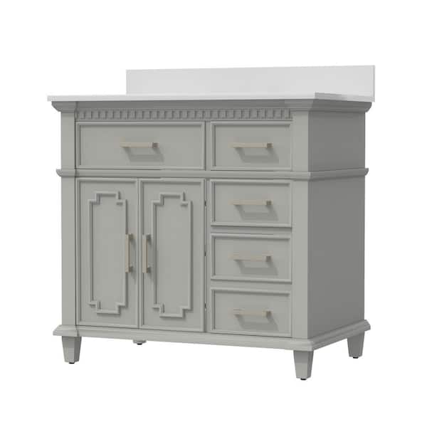 Maincraft 36 in. W 22 in D. x 38 in. H Bath Vanity in Gray with White Engineered Quartz Top