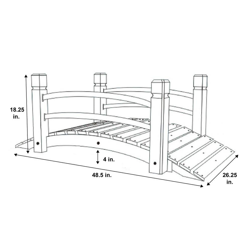 Natural Cedar Wood 4-Foot Garden Bridge with Handle Rails