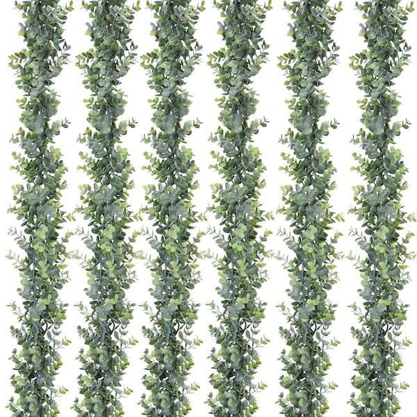 72 in. Green Artificial Vines Hanging Eucalyptus Leaves Garland for Wedding Backdrop, Arch and Wall Decor (6-Pack)