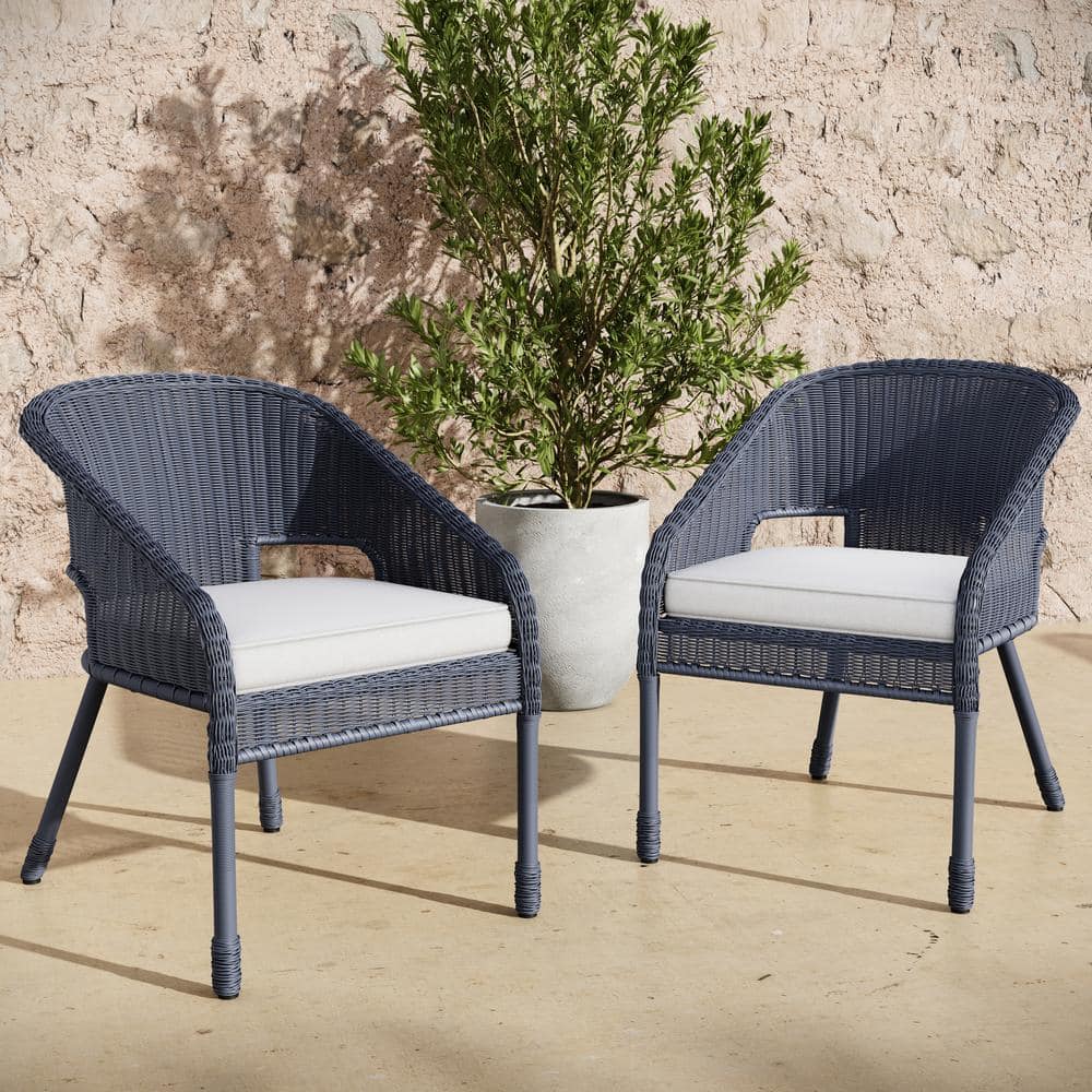 HAVEN WAY Brighton Navy Resin Wicker Outdoor Lounge Chairs Set of 2