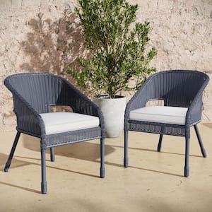 Brighton Navy Resin Wicker Outdoor Lounge Chairs Set of 2 with Linen Cushions