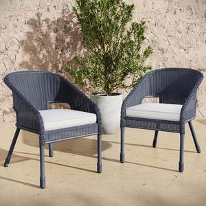 Brighton Navy Resin Wicker Outdoor Lounge Chairs Set of 2 with Linen Cushions