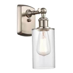 Clymer 1-Light Brushed Satin Nickel Wall Sconce with Clear Glass Shade
