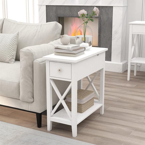 Home Decoration 13 4 In W White Wood, End Tables Living Room White