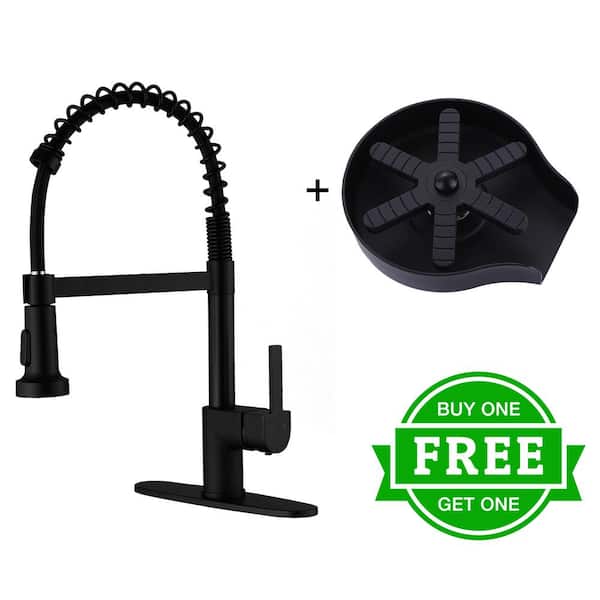 BWE Single Handle Pull-Down Sprayer Kitchen Faucet Bundle Glass Rinser in Matte Black
