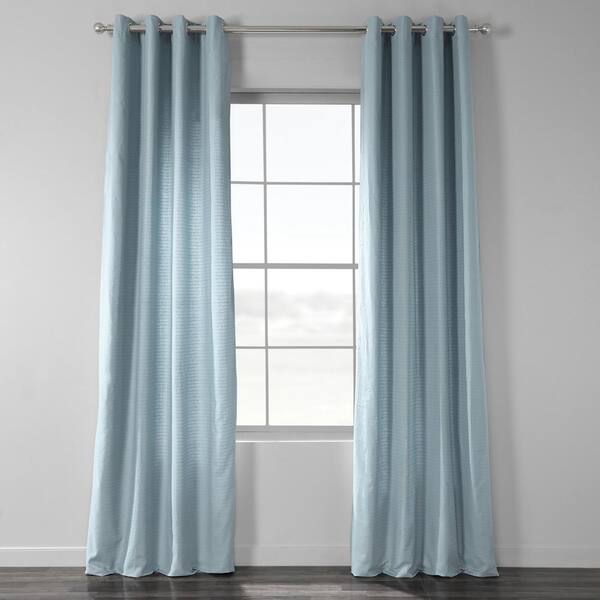 Exclusive Fabrics & Furnishings Dusky Blue Bark Weave Solid Cotton Grommet Curtain - 50 in. W x 96 in. L